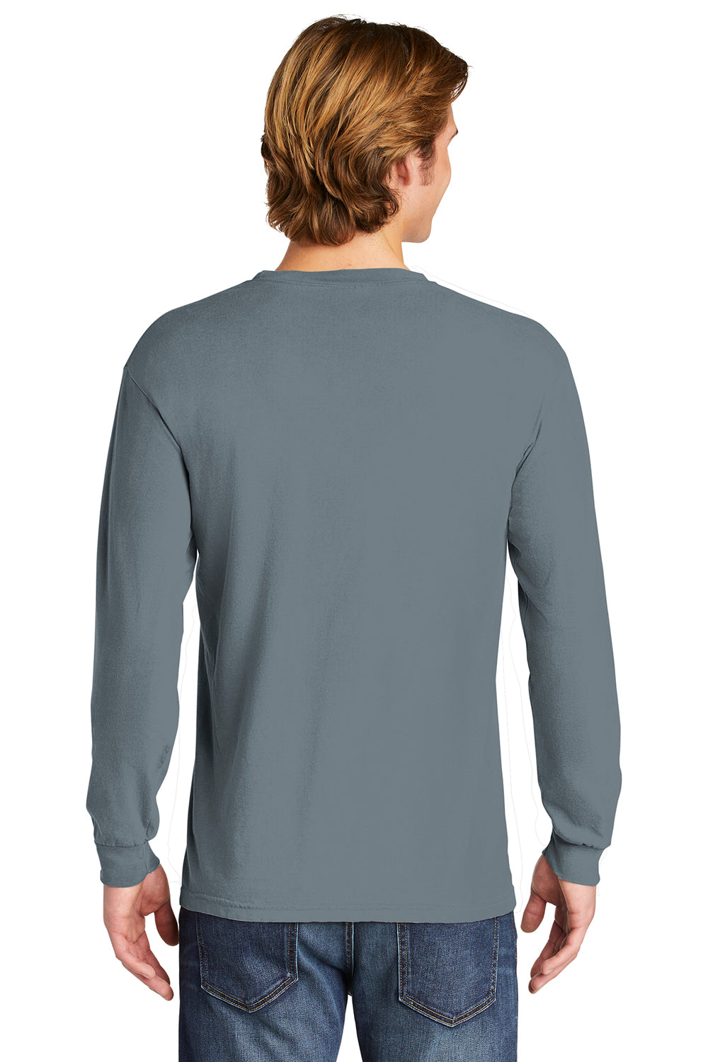 Comfort Colors 6014/C6014 Mens Long Sleeve Crewneck T-Shirt Granite Grey Back