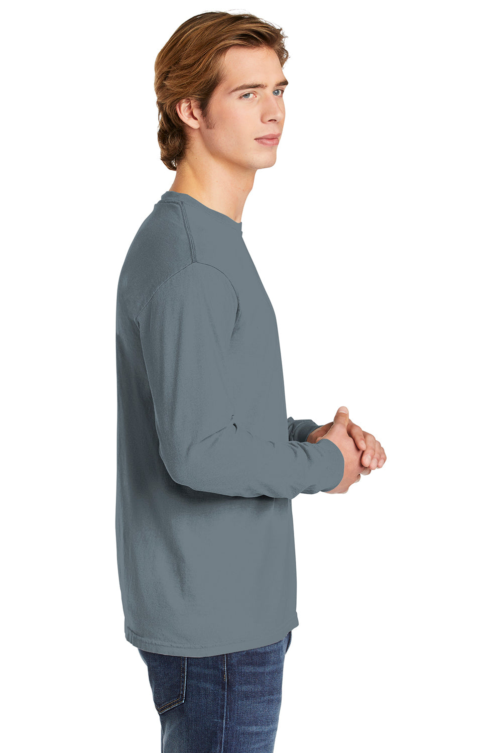 Comfort Colors 6014/C6014 Mens Long Sleeve Crewneck T-Shirt Granite Grey Side