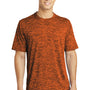 Sport-Tek Mens Electric Heather Moisture Wicking Short Sleeve Crewneck T-Shirt - Deep Orange Black Electric