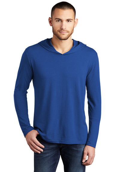 District DM139 Mens Perfect Tri Long Sleeve Hooded T-Shirt Hoodie Deep Royal Blue Front