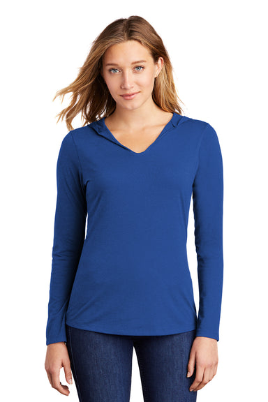 District DM139L Womens Perfect Tri Long Sleeve Hooded T-Shirt Hoodie Deep Royal Blue Front