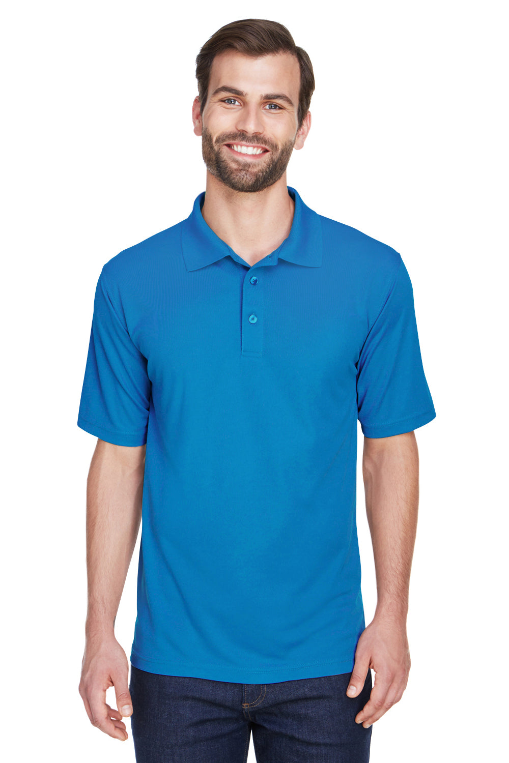 UltraClub 8210 Mens Cool & Dry Moisture Wicking Short Sleeve Polo Shirt Pacific Blue Front