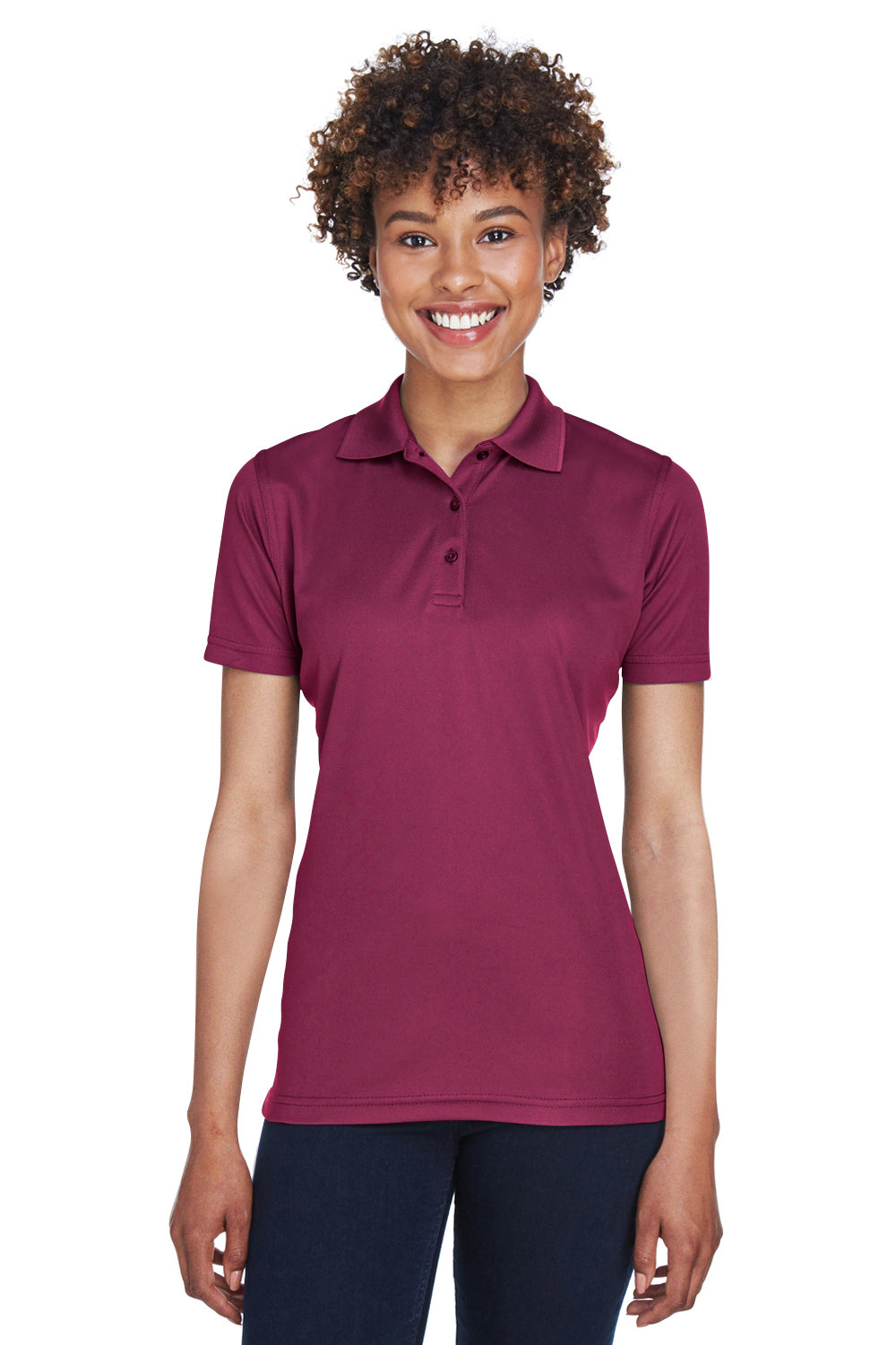 UltraClub 8210L Womens Cool & Dry Moisture Wicking Short Sleeve Polo Shirt Maroon Front