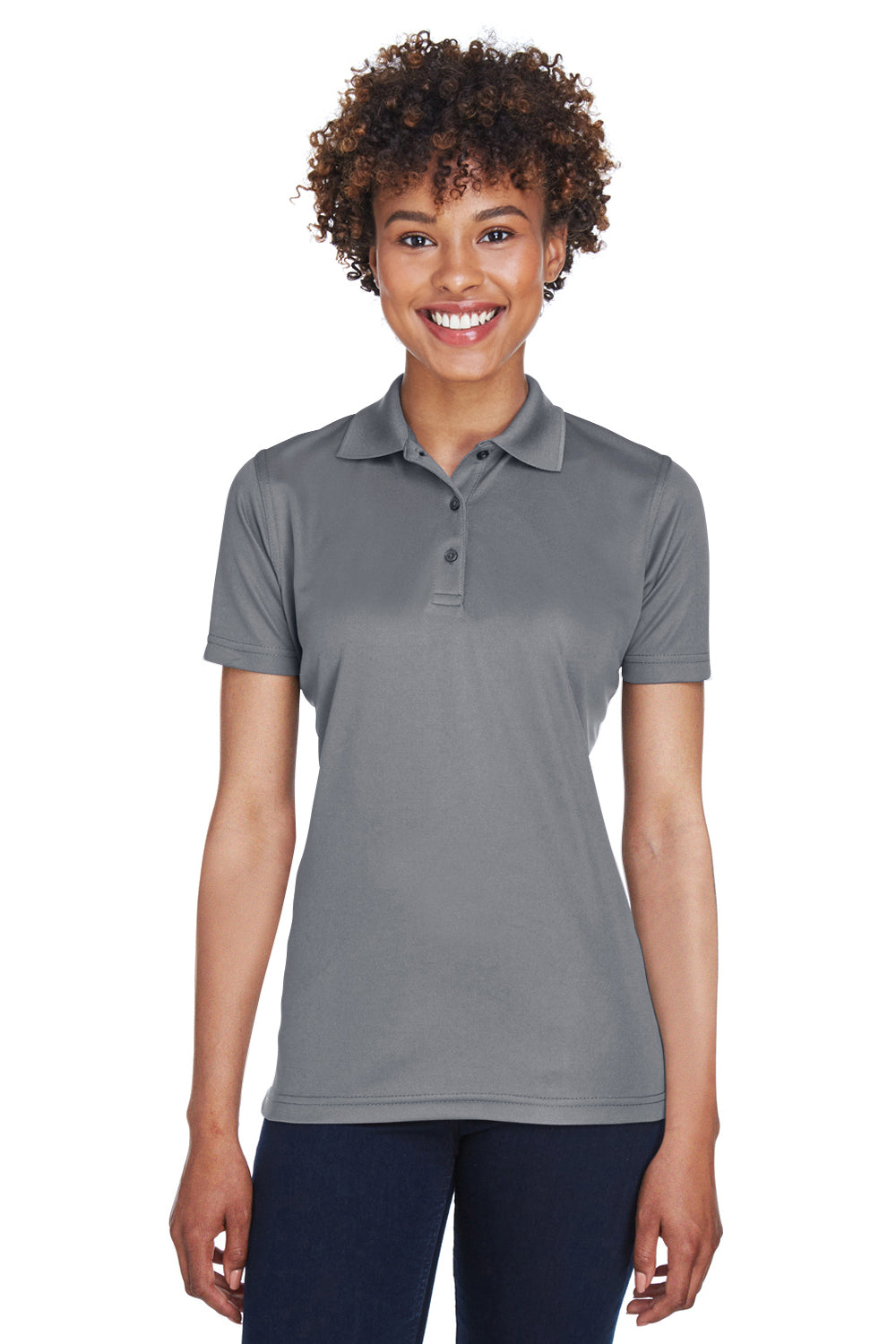 UltraClub 8210L Womens Cool & Dry Moisture Wicking Short Sleeve Polo Shirt Charcoal Grey Front