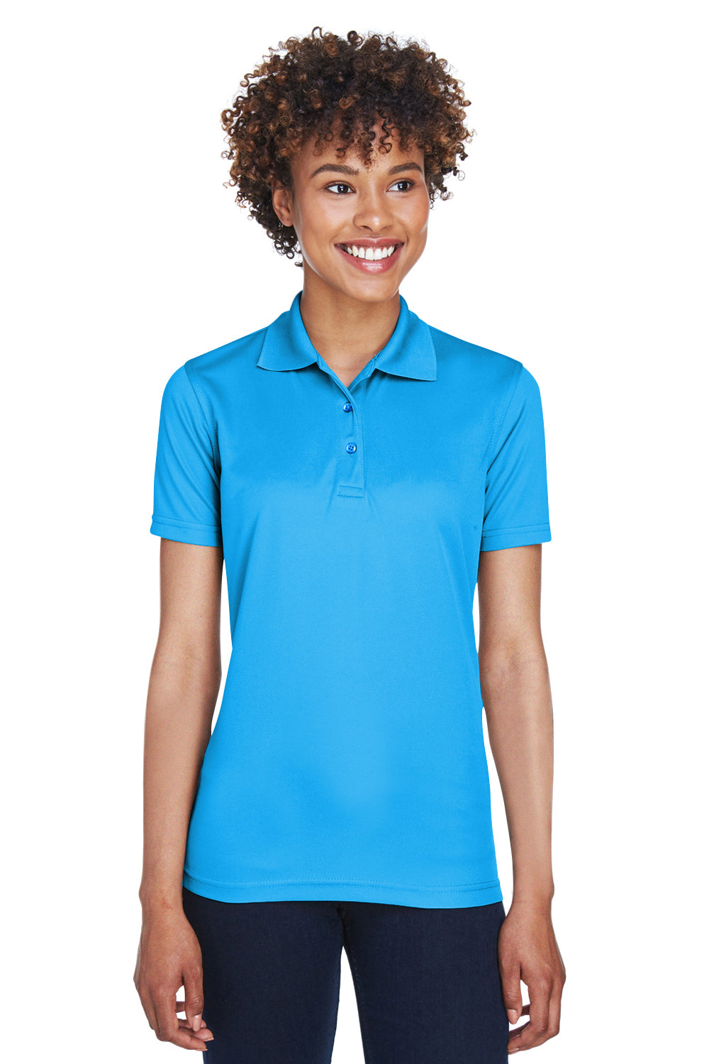 UltraClub 8210L Womens Cool & Dry Moisture Wicking Short Sleeve Polo Shirt Coast Blue Front