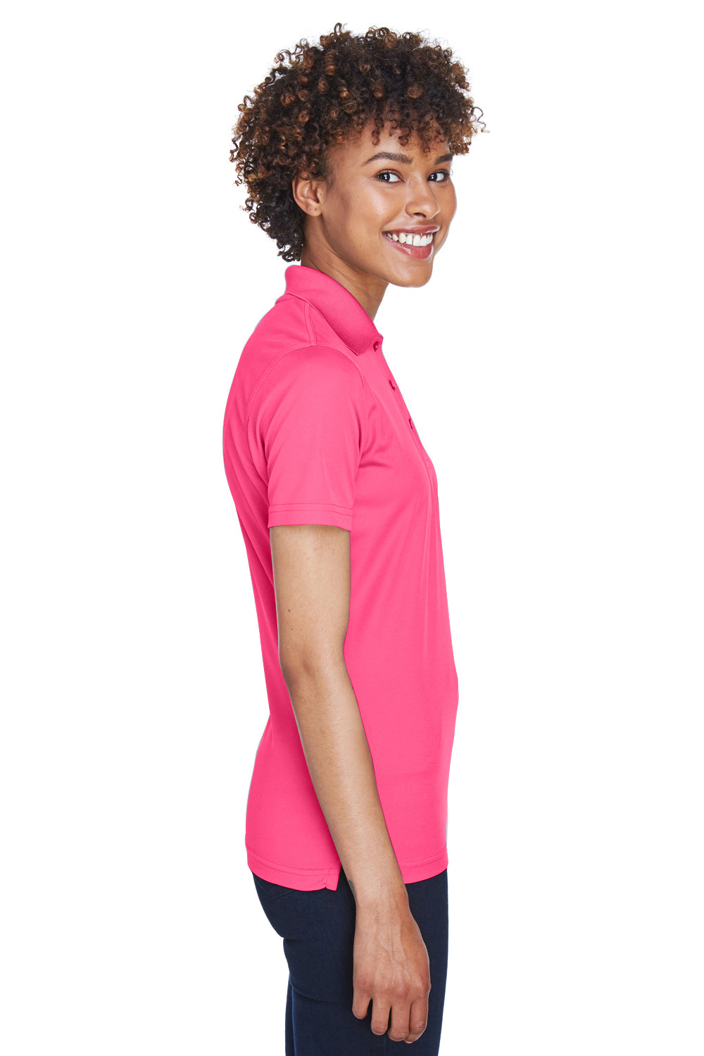 UltraClub 8210L Womens Cool & Dry Moisture Wicking Short Sleeve Polo Shirt Heliconia Pink Side