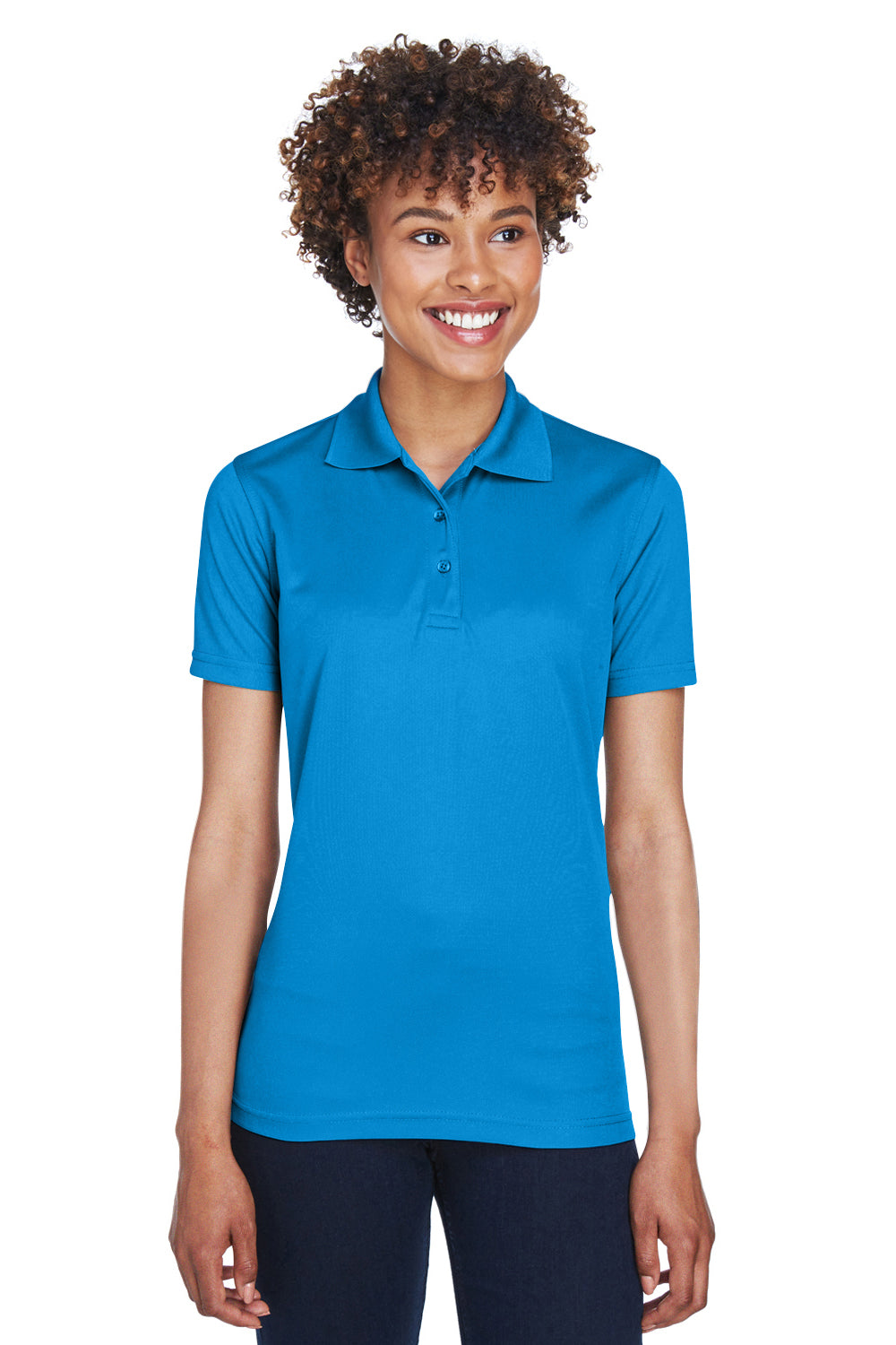 UltraClub 8210L Womens Cool & Dry Moisture Wicking Short Sleeve Polo Shirt Pacific Blue Front