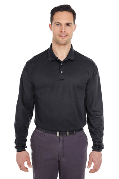 UltraClub 8210LS Mens Cool & Dry Moisture Wicking Long Sleeve Polo Shirt Black Front