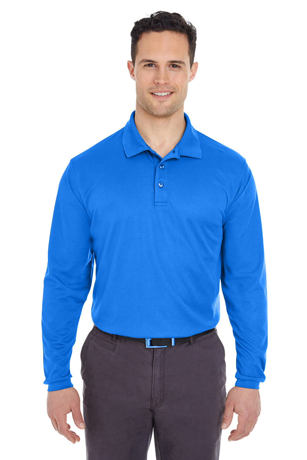 UltraClub 8210LS Mens Cool & Dry Moisture Wicking Long Sleeve Polo Shirt Royal Blue Front
