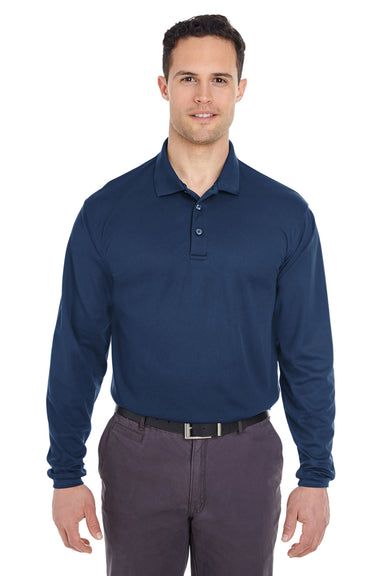 UltraClub 8210LS Mens Cool & Dry Moisture Wicking Long Sleeve Polo Shirt Navy Blue Front