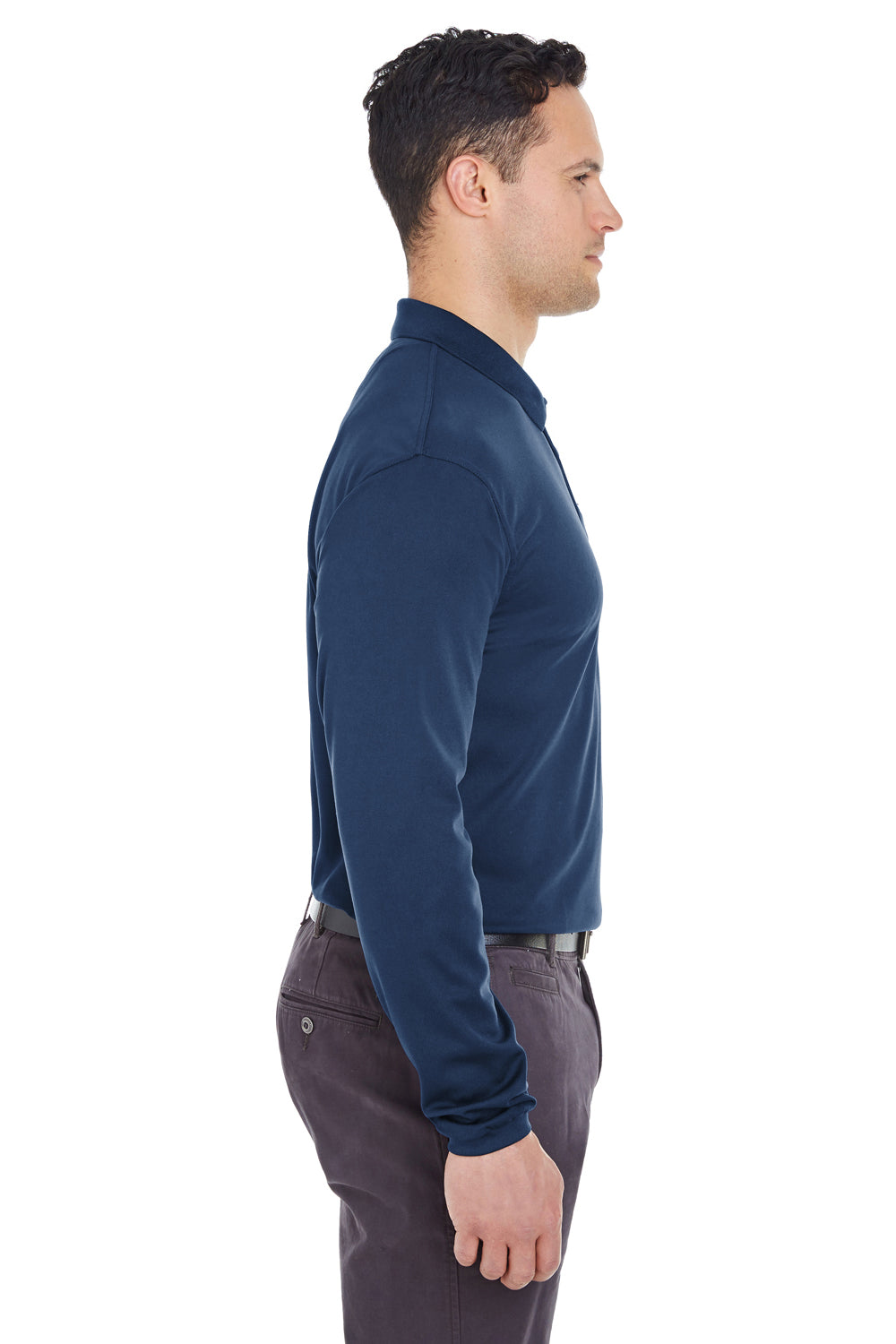 UltraClub 8210LS Mens Cool & Dry Moisture Wicking Long Sleeve Polo Shirt Navy Blue Side