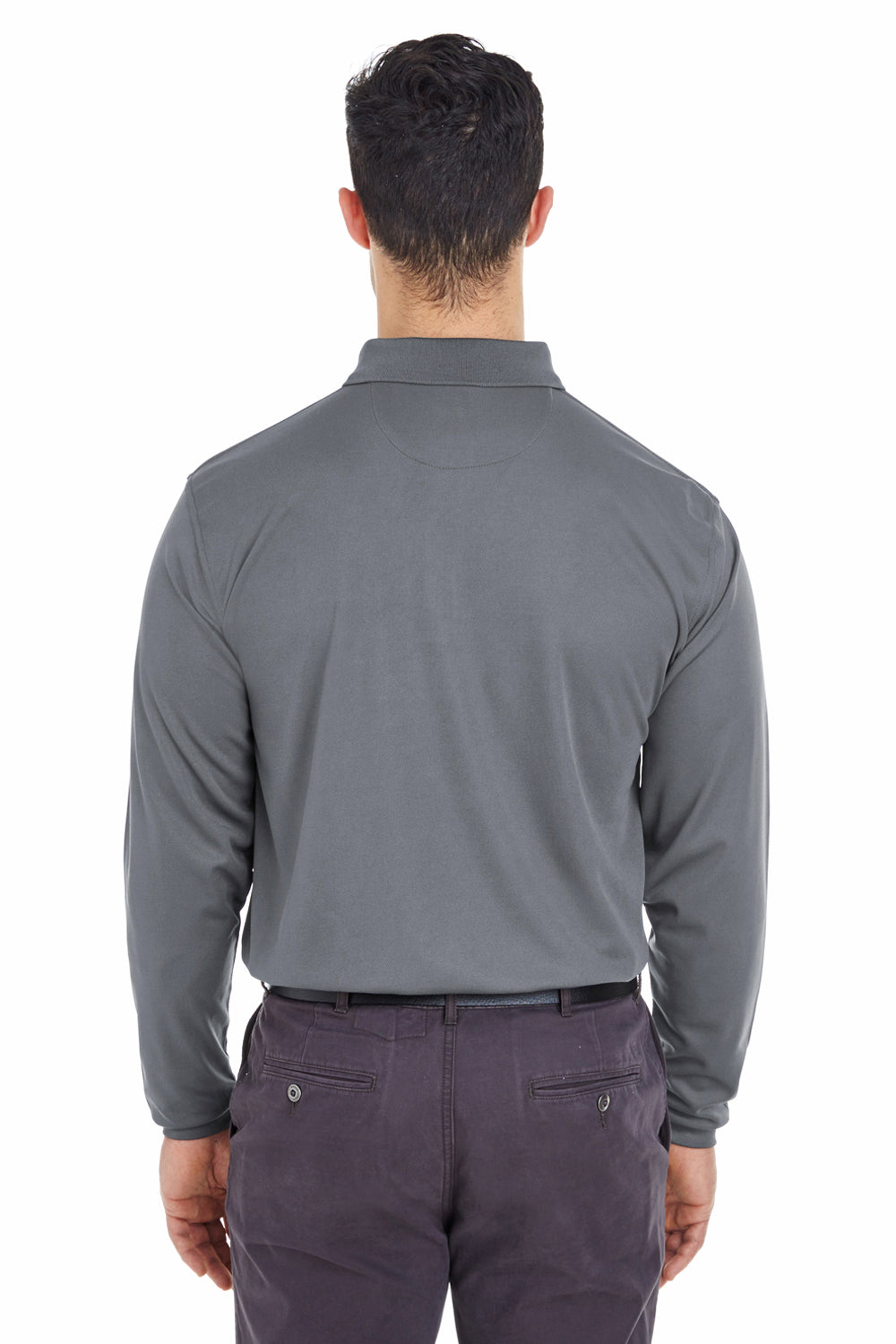 UltraClub 8210LS Mens Cool & Dry Moisture Wicking Long Sleeve Polo Shirt Charcoal Grey Back