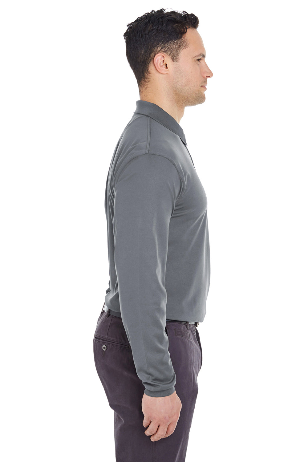 UltraClub 8210LS Mens Cool & Dry Moisture Wicking Long Sleeve Polo Shirt Charcoal Grey Side