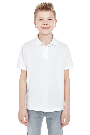 UltraClub 8210Y Youth Cool & Dry Moisture Wicking Short Sleeve Polo Shirt White Front