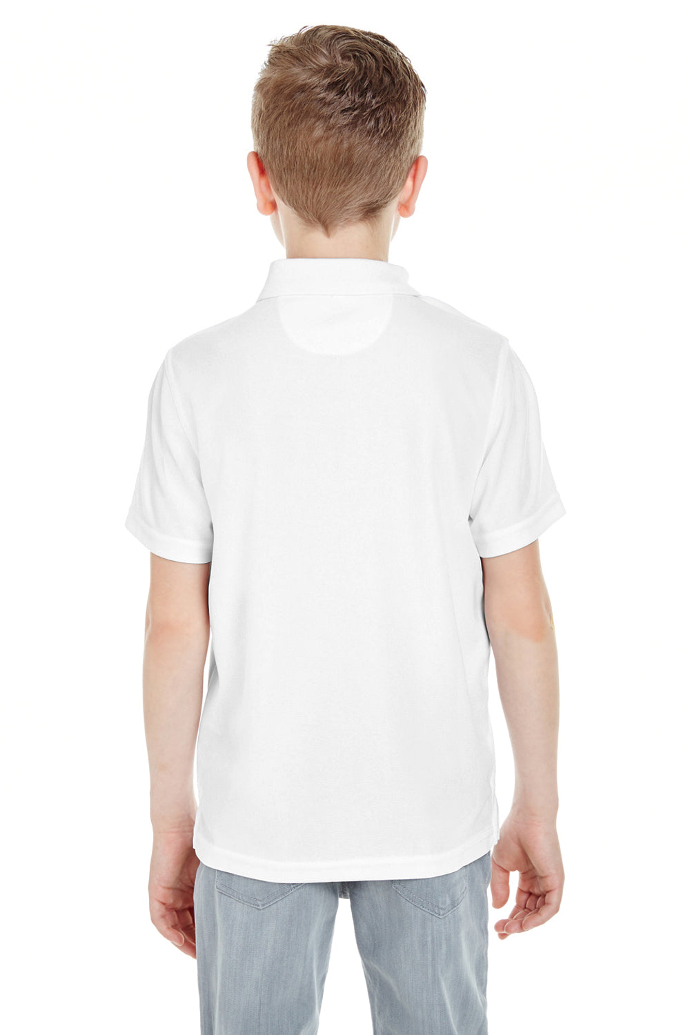 UltraClub 8210Y Youth Cool & Dry Moisture Wicking Short Sleeve Polo Shirt White Back