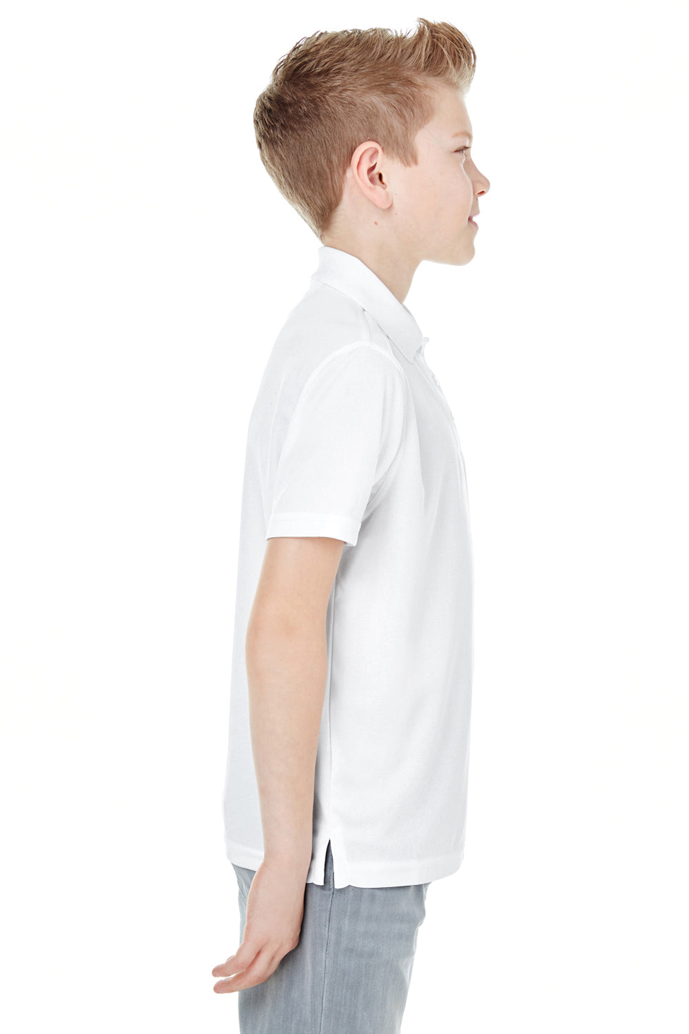 UltraClub 8210Y Youth Cool & Dry Moisture Wicking Short Sleeve Polo Shirt White Side