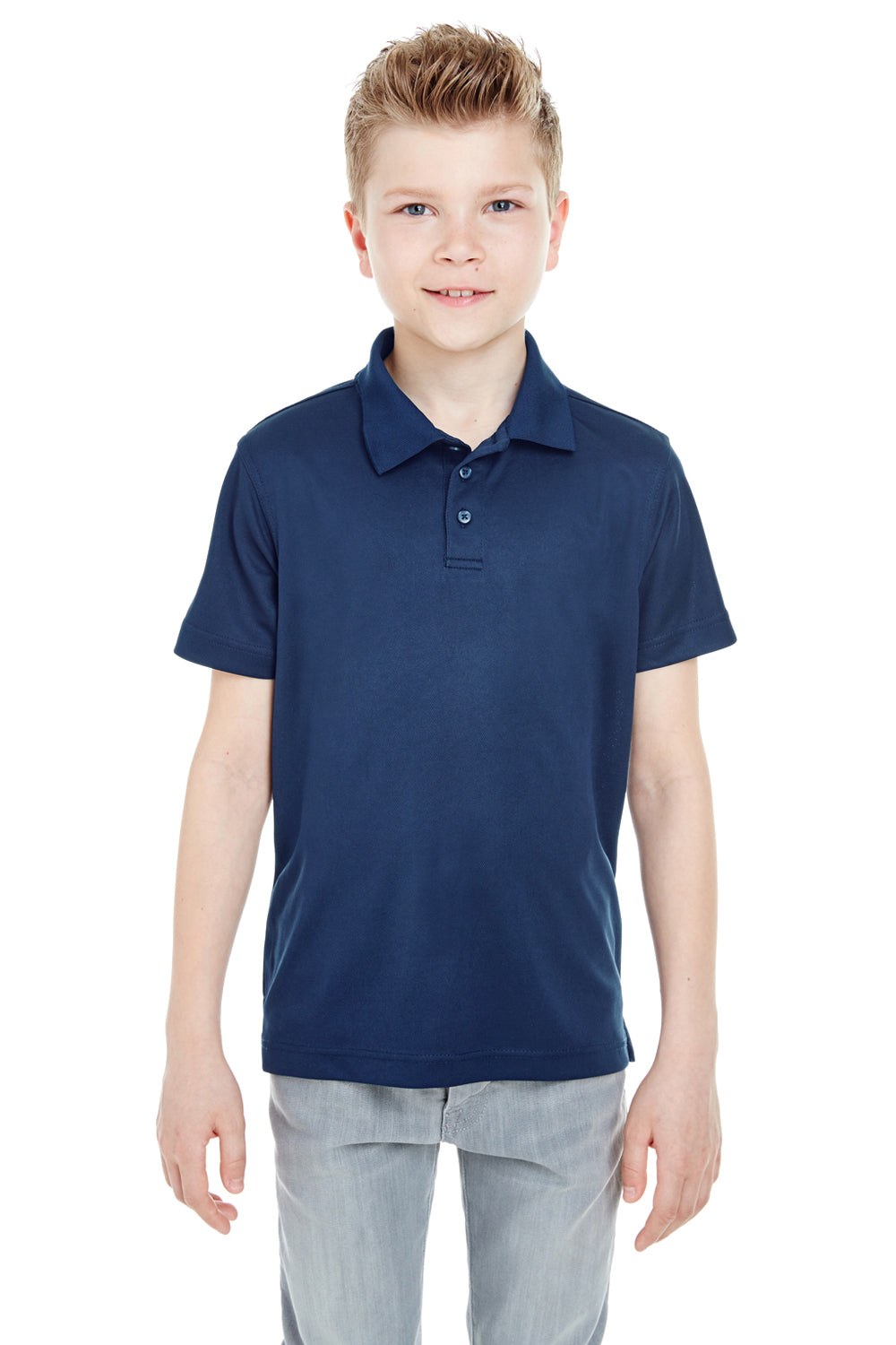 UltraClub 8210Y Youth Cool & Dry Moisture Wicking Short Sleeve Polo Shirt Navy Blue Front