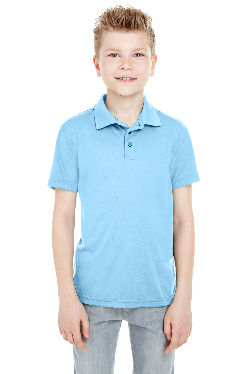UltraClub 8210Y Youth Cool & Dry Moisture Wicking Short Sleeve Polo Shirt Columbia Blue Front