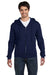Fruit Of The Loom 82230 Mens Supercotton Fleece Full Zip Hooded Sweatshirt Hoodie Navy Blue Front