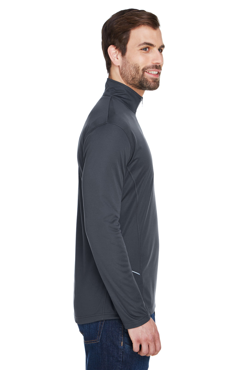 UltraClub 8230 Mens Cool & Dry Moisture Wicking 1/4 Zip Sweatshirt Black Side