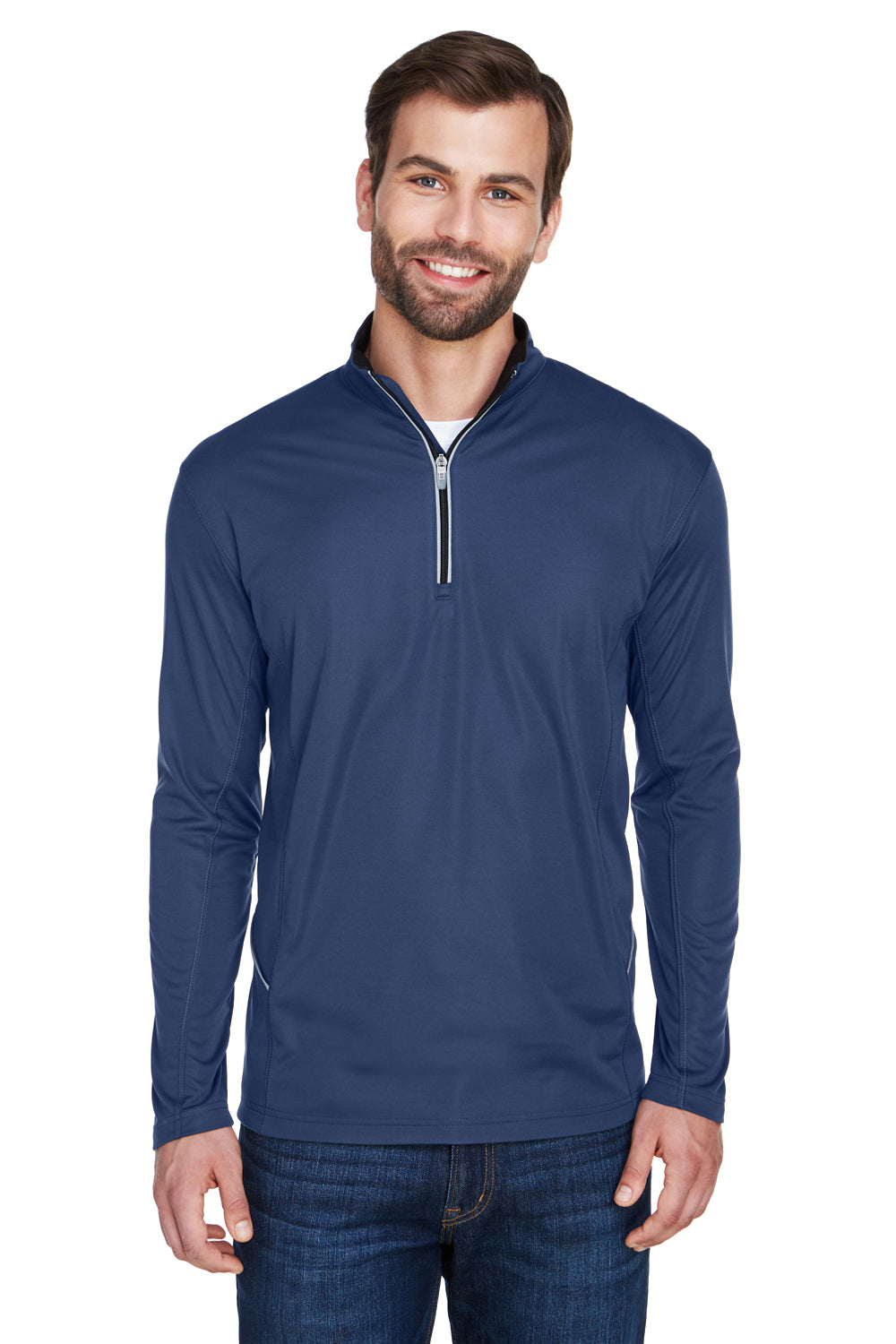 UltraClub 8230 Mens Cool & Dry Moisture Wicking 1/4 Zip Sweatshirt Navy Blue Front