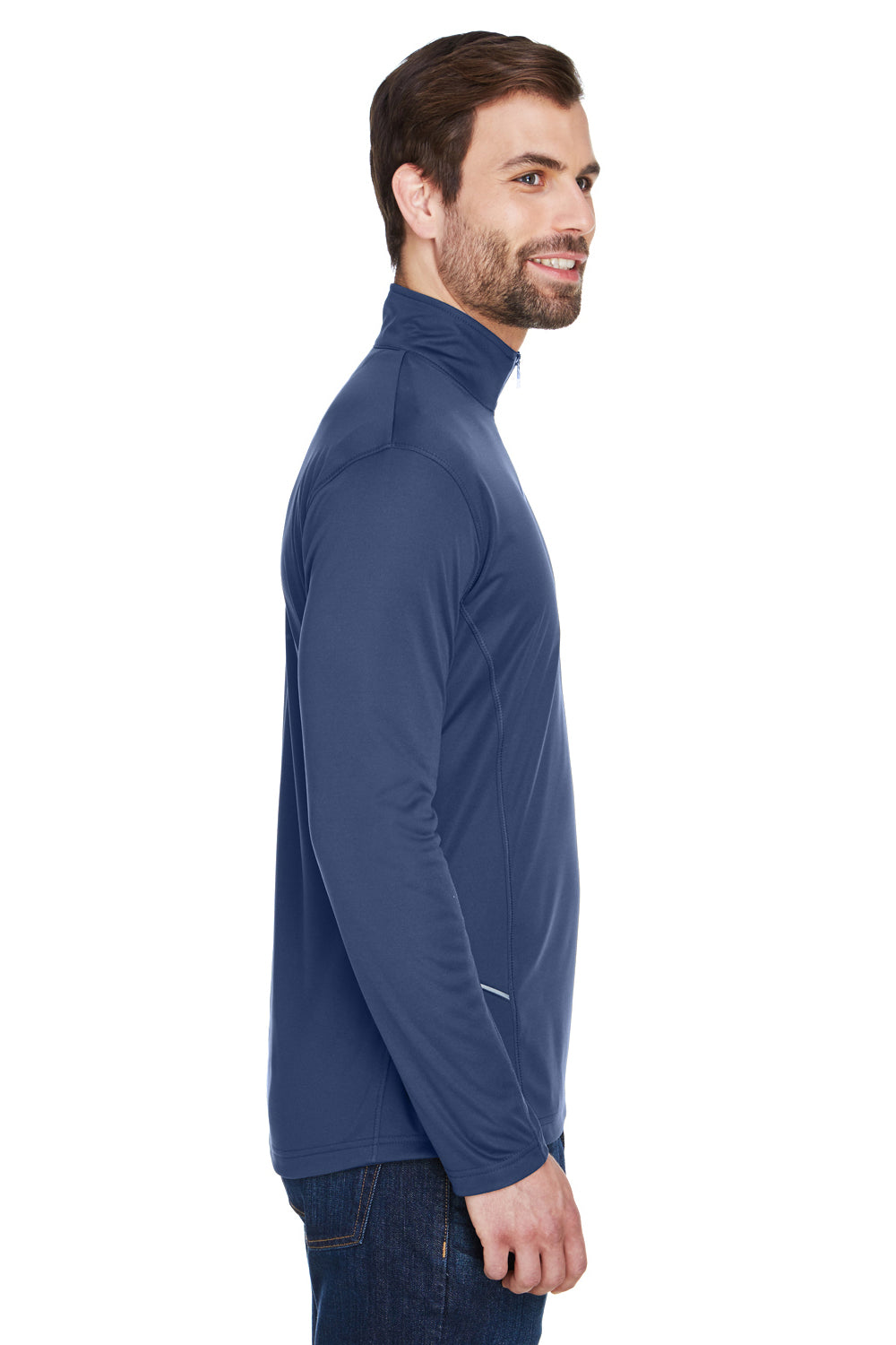 UltraClub 8230 Mens Cool & Dry Moisture Wicking 1/4 Zip Sweatshirt Navy Blue Side
