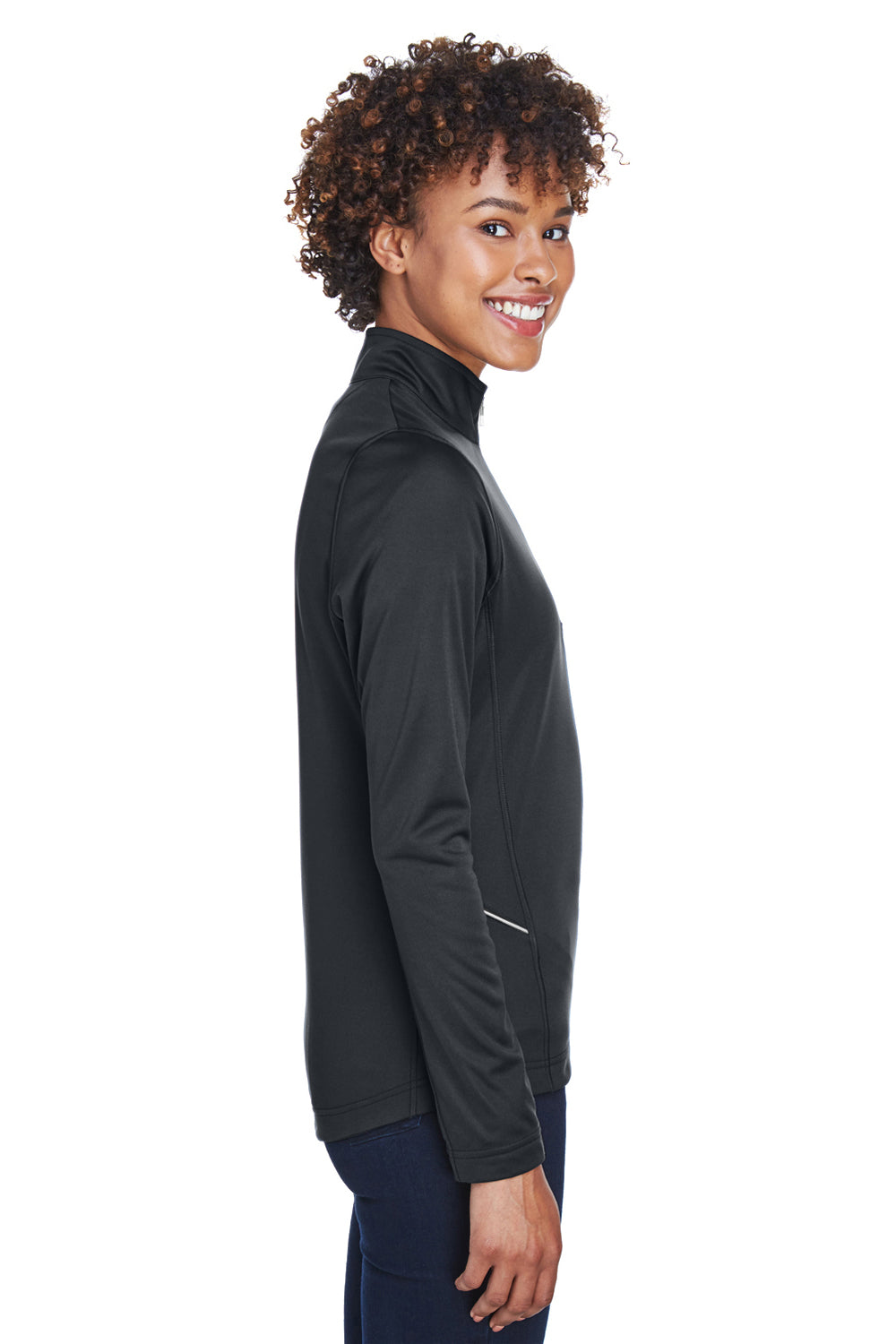 UltraClub 8230L Womens Cool & Dry Moisture Wicking 1/4 Zip Sweatshirt Black Side