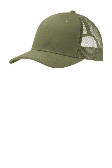 Port Authority C112 Mens Adjustable Trucker Hat Olive Drab Green Front