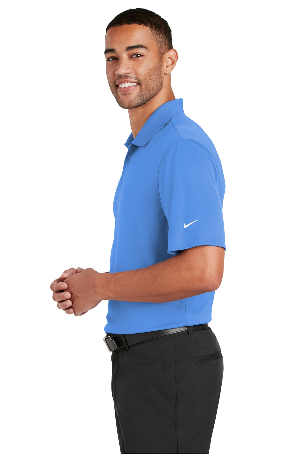 Nike 838956 Mens Players Dri-Fit Moisture Wicking Short Sleeve Polo Shirt Pacific Blue Side