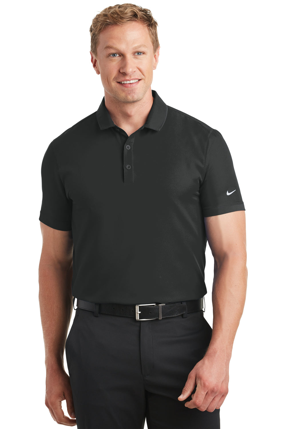 Nike 838958 Mens Dri-Fit Moisture Wicking Short Sleeve Polo Shirt Black Front
