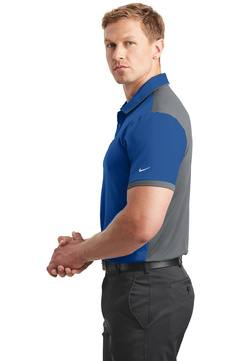 Nike 838958 Mens Dri-Fit Moisture Wicking Short Sleeve Polo Shirt Gym Blue/Dark Grey Side