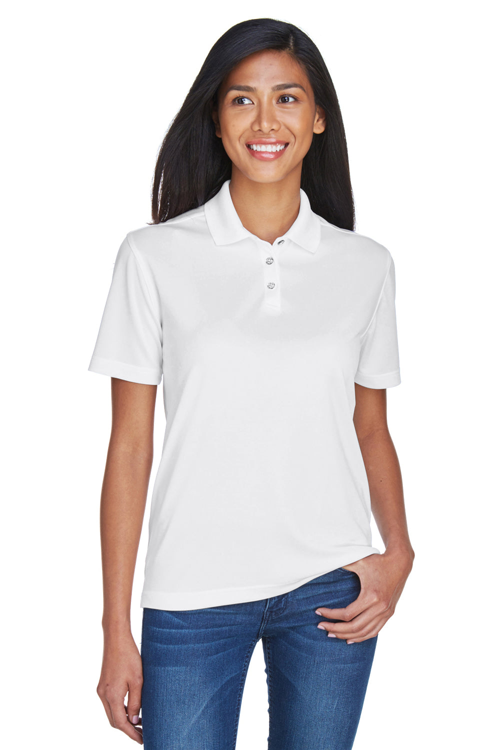 UltraClub 8404 Womens Cool & Dry Moisture Wicking Short Sleeve Polo Shirt White Front