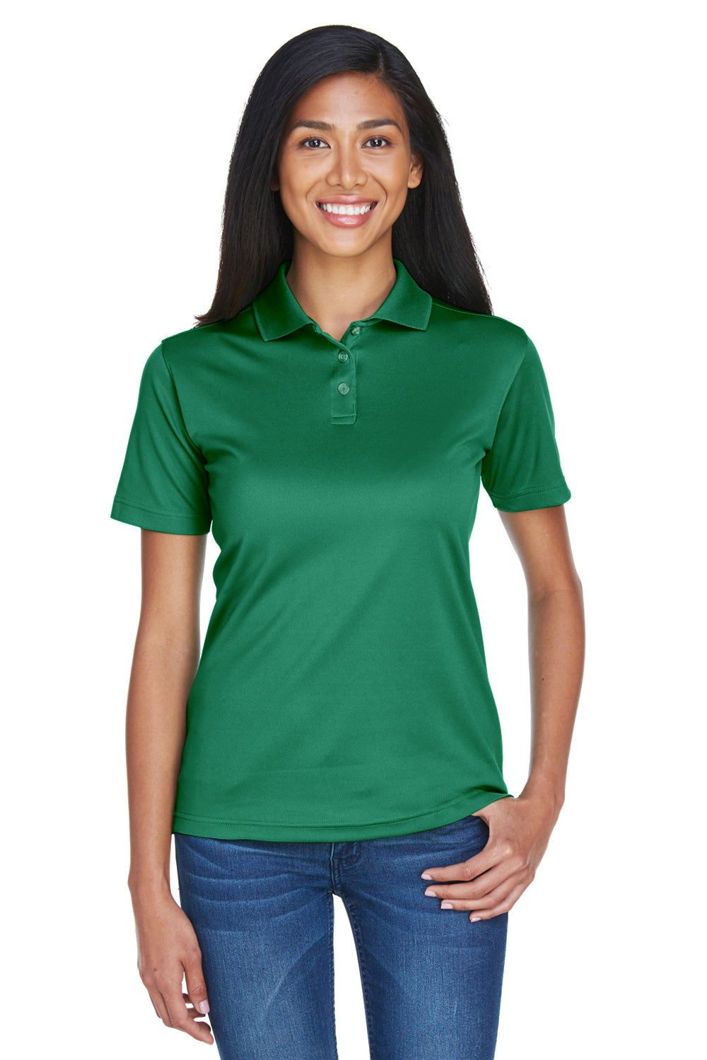 UltraClub 8404 Womens Cool & Dry Moisture Wicking Short Sleeve Polo Shirt Forest Green Front