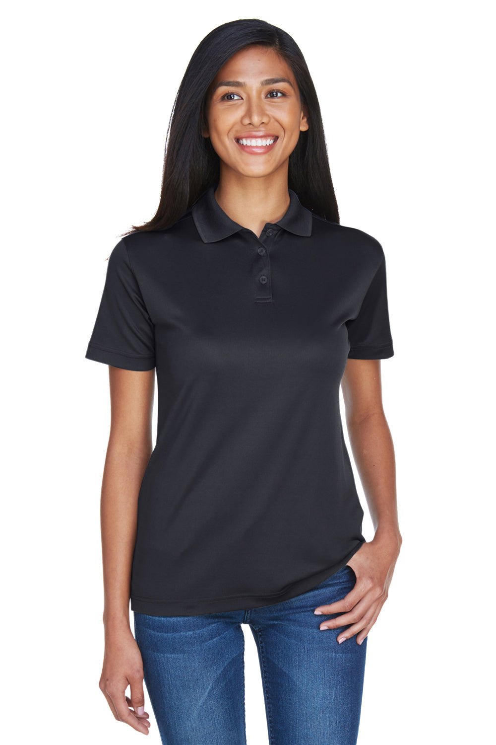 UltraClub 8404 Womens Cool & Dry Moisture Wicking Short Sleeve Polo Shirt Black Front