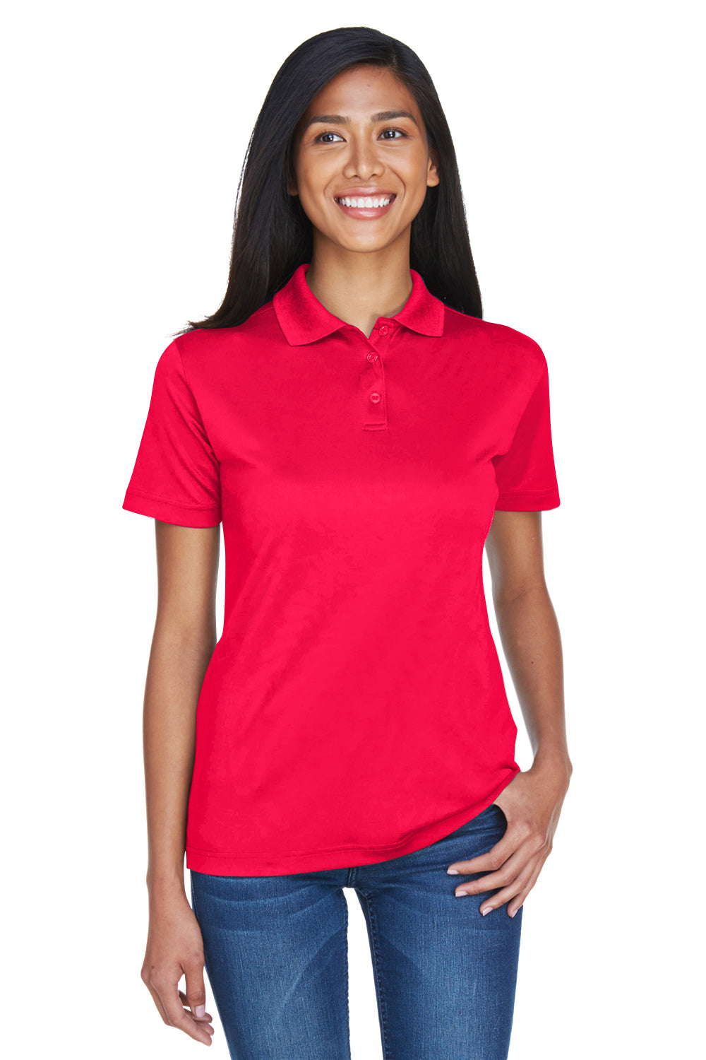 UltraClub 8404 Womens Cool & Dry Moisture Wicking Short Sleeve Polo Shirt Red Front