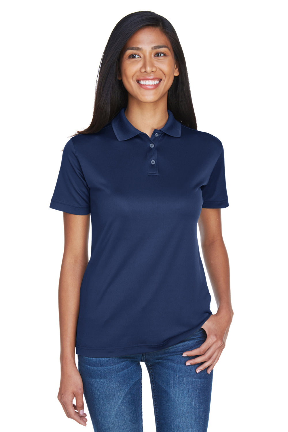 UltraClub 8404 Womens Cool & Dry Moisture Wicking Short Sleeve Polo Shirt Navy Blue Front
