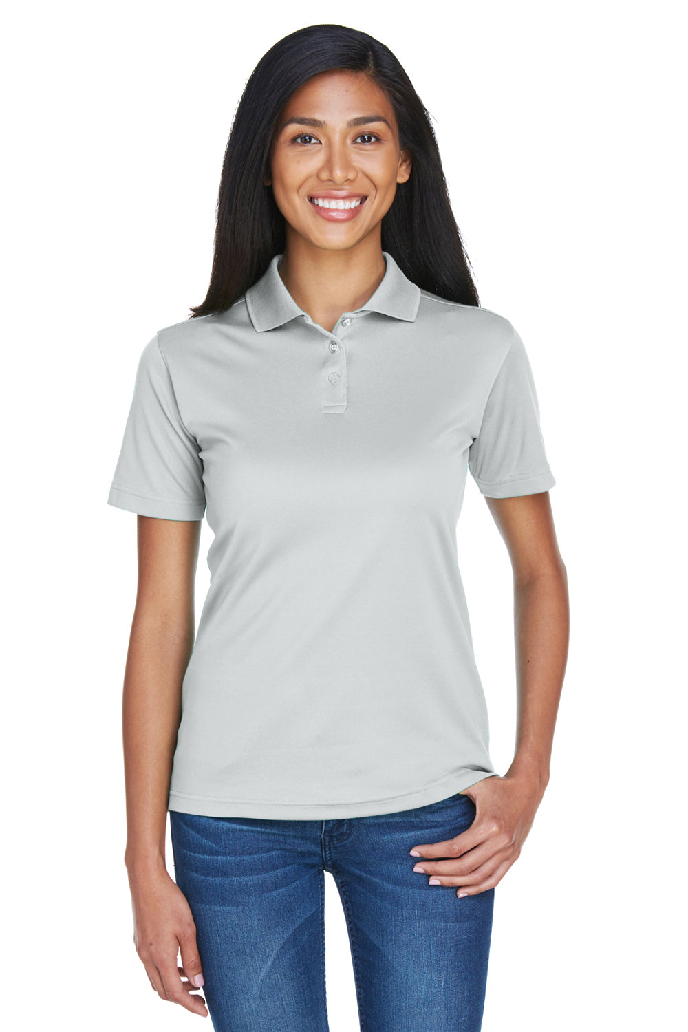 UltraClub 8404 Womens Cool & Dry Moisture Wicking Short Sleeve Polo Shirt Grey Front