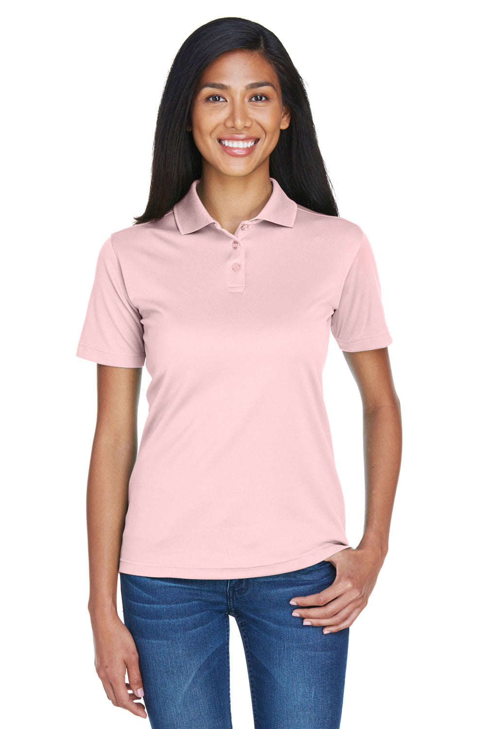 UltraClub 8404 Womens Cool & Dry Moisture Wicking Short Sleeve Polo Shirt Pink Front