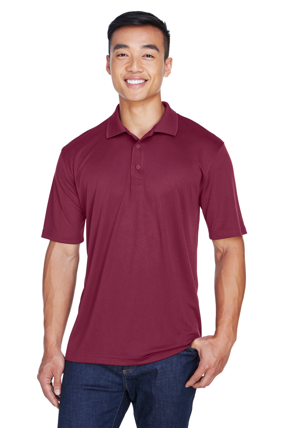 UltraClub 8405 Mens Cool & Dry Moisture Wicking Short Sleeve Polo Shirt Maroon Front