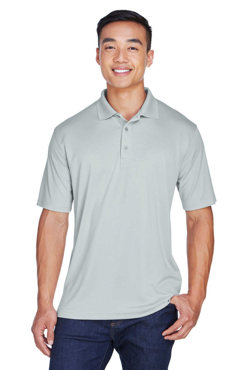 UltraClub 8405 Mens Cool & Dry Moisture Wicking Short Sleeve Polo Shirt Grey Front