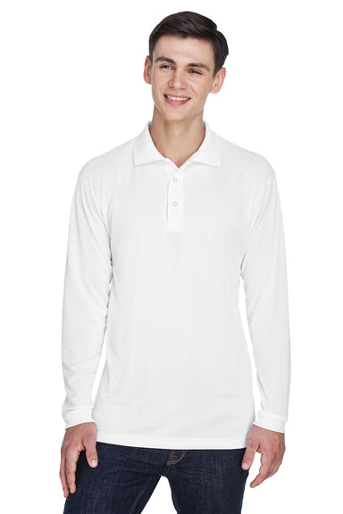 UltraClub 8405LS Mens Cool & Dry Moisture Wicking Long Sleeve Polo Shirt White Front