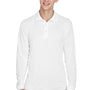 UltraClub Mens Cool & Dry Moisture Wicking Long Sleeve Polo Shirt - White