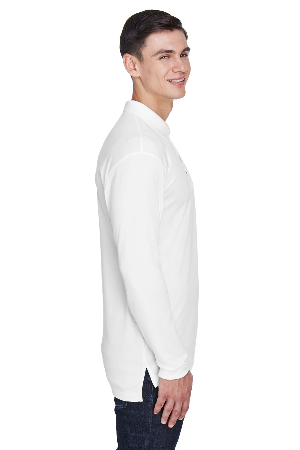 UltraClub 8405LS Mens Cool & Dry Moisture Wicking Long Sleeve Polo Shirt White Side