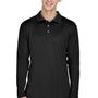 UltraClub Mens Cool & Dry Moisture Wicking Long Sleeve Polo Shirt - Black
