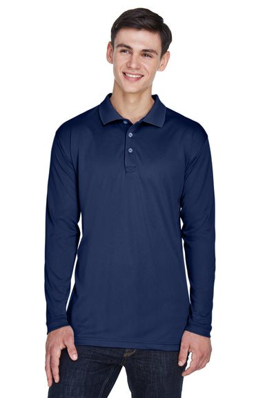 UltraClub 8405LS Mens Cool & Dry Moisture Wicking Long Sleeve Polo Shirt Navy Blue Front