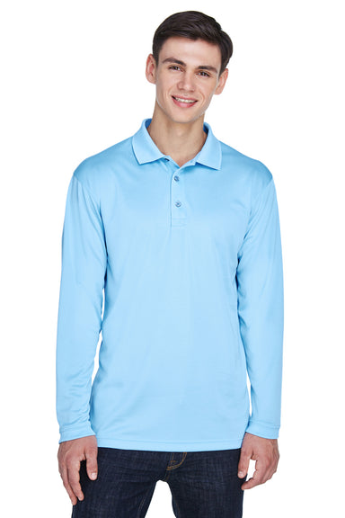 UltraClub 8405LS Mens Cool & Dry Moisture Wicking Long Sleeve Polo Shirt Columbia Blue Front