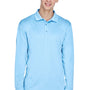 UltraClub Mens Cool & Dry Moisture Wicking Long Sleeve Polo Shirt - Columbia Blue