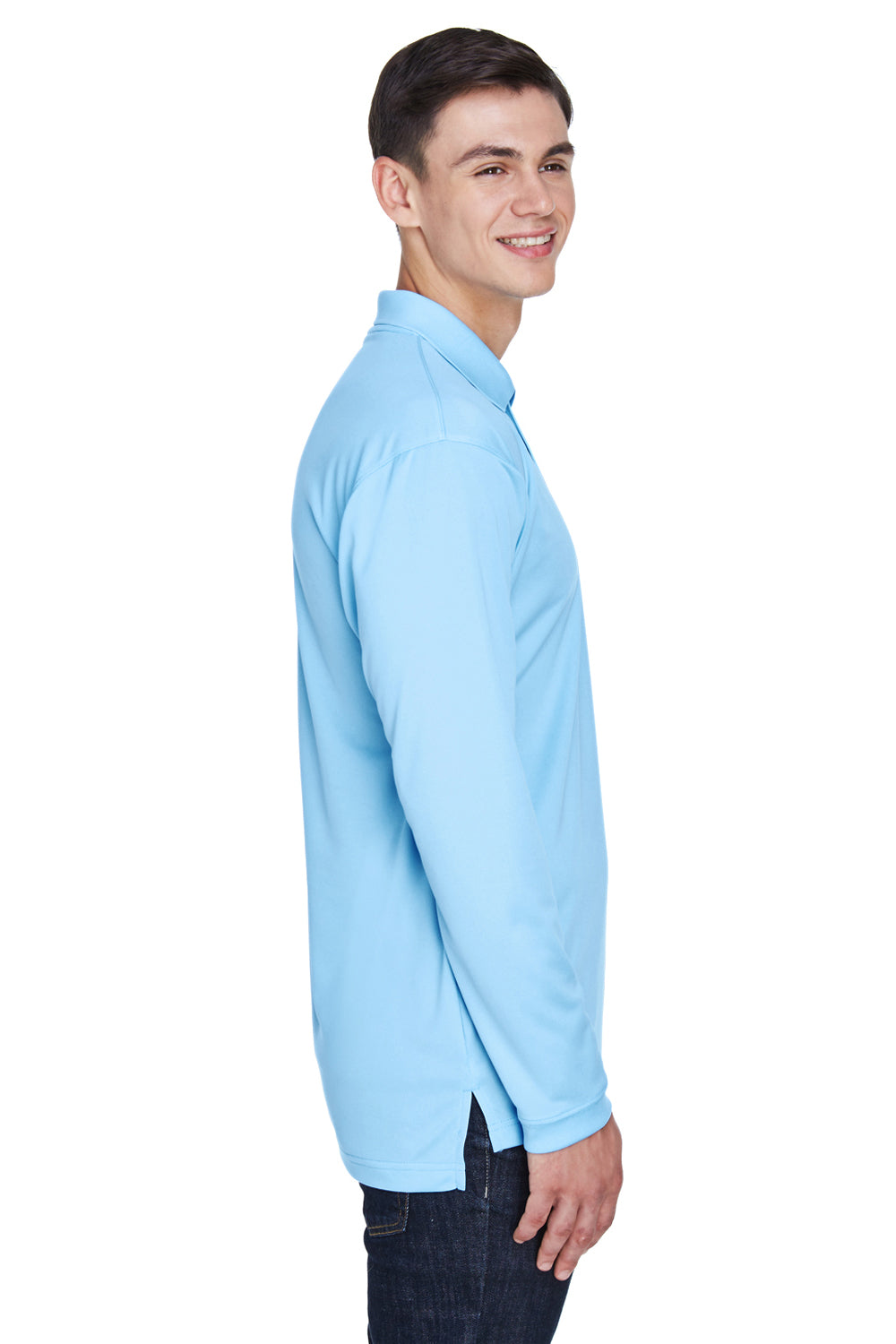 UltraClub 8405LS Mens Cool & Dry Moisture Wicking Long Sleeve Polo Shirt Columbia Blue Side