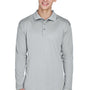 UltraClub Mens Cool & Dry Moisture Wicking Long Sleeve Polo Shirt - Grey