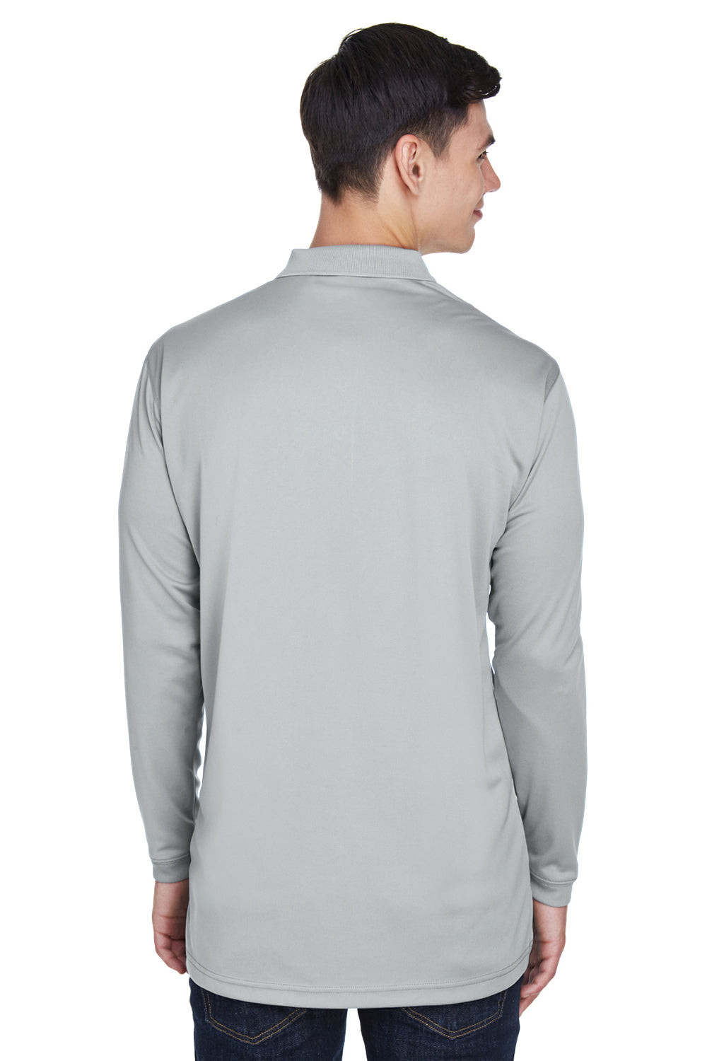UltraClub 8405LS Mens Cool & Dry Moisture Wicking Long Sleeve Polo Shirt Grey Back